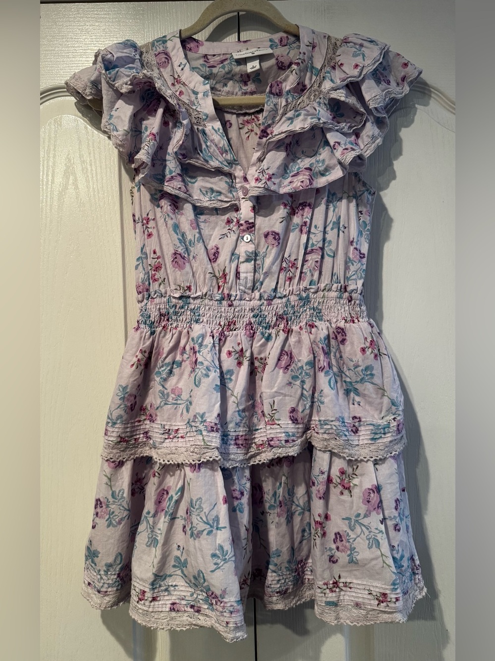LoveShackFancy x Target Lavender and Blue Floral Lace-Trim Mini Dress - Size S - Picture 3 of 6